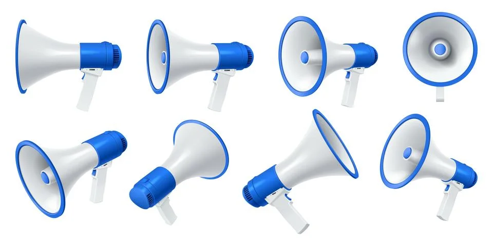Loudspeakers blue elements realistic vector illustration Stock Illustration