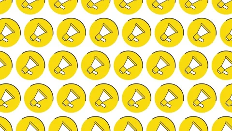 Loudspeakers in yellow circles pattern on a white background. Seamless loop Video stock 198244999