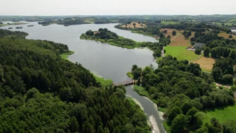 Lough Muckno in Castleblayney - County Monaghan - Aerial Drone Footage - Ireland Stock Footage 240238287