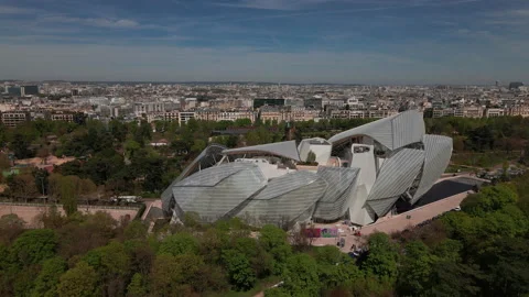Louis Vuitton Foundation with city panoramic view, Paris in France. Sky Stock Footage 219473661