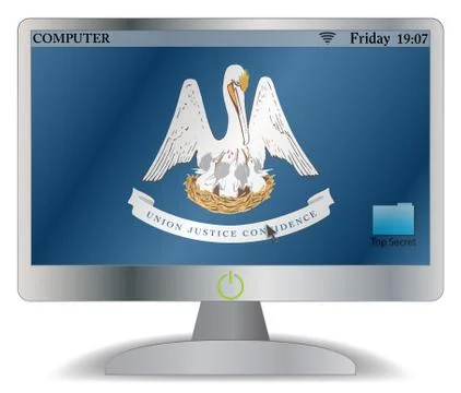 Louisiana Computer Screen With On Button Stock Illustration
