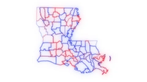Louisiana county map red blue election outline white background seamless loop 스톡 동영상 343867777