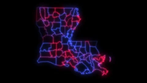 Louisiana county map red blue election outline white background seamless loop Stockbeeldmateriaal 343868743