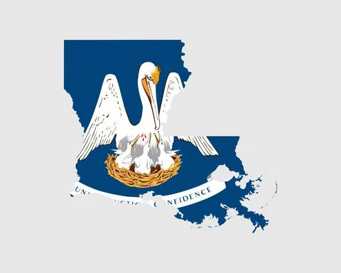 Louisiana Map Flag. Map of LA, USA with the state flag Stock Illustration