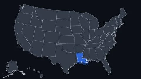 Louisiana Raised in 3D on US Election Map Red and Blue Highlight, Black Stock Illustration