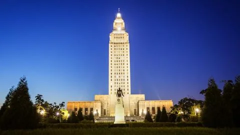 Louisiana State Capitol Building in Baton Rouge at Night Stock Photos