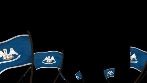 Louisiana State Flags Waving Crowd. Realistic 4K 60fps Seamless Loop Stock Footage 338405970
