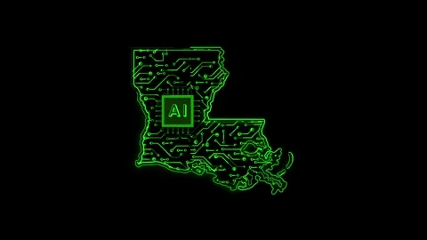Louisiana State Map AI Chipset Technology Opener Stock Footage 337093040