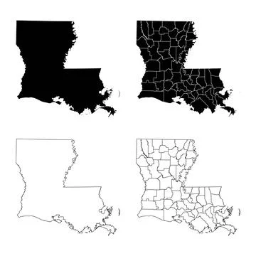 Louisiana State Outline and Solid Fill Map Set. Stock Illustration