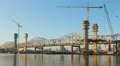 Louisville Downtown Bridge Construction From Jeffersonville 1 HD Footage