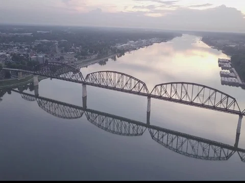 Louisville Ohio River Train Bridge pan right Stock Footage 77285692