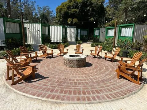 Lounge area with fire pit Stock Photos