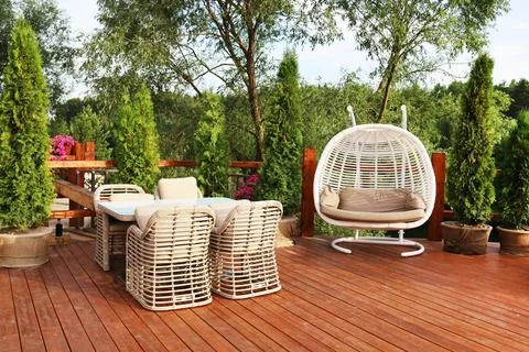 Lounge area for relaxation in the backyard Stock Photos