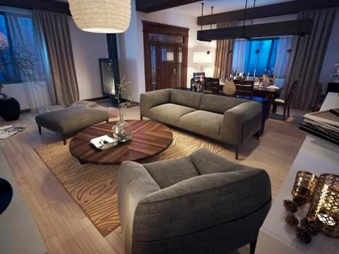 Lounge room in rustic style Illustrazione stock