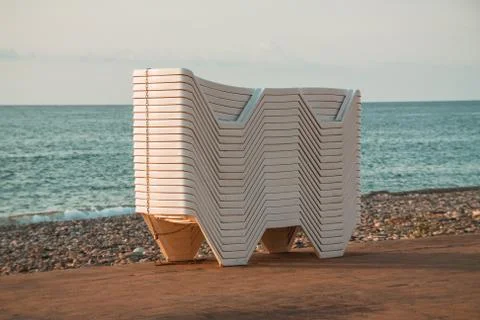 Lounger beds at the beach in the stack Stock Photos