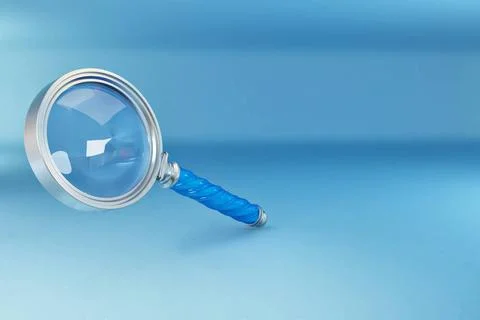 Loupe in blue background. Three-dimensional illustration. 3d Loupe in blue... Stock-Fotos
