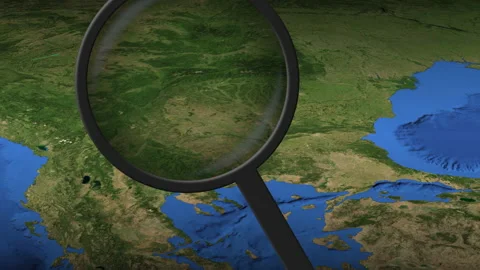 Loupe finds Sofia city on the map Stock Footage 133115480