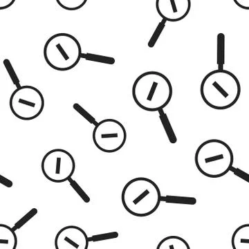 Loupe with minus sign seamless pattern background. Business flat vector illus Illustrazione stock