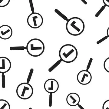 Loupe with ok mark seamless pattern background. Business flat vector illustra Stock Illustration