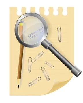 Loupe on  a sheet of notepad 스톡 일러스트