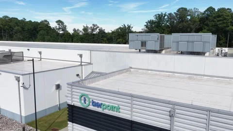 Louvered Data Center Wall With Rooftop Chillers, Durham Stock Footage 347701205