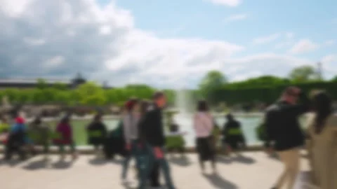 Louvre and the Eiffel Tower on a sunny spring day. Paris, France. Out of focus. Stock Footage 309697073