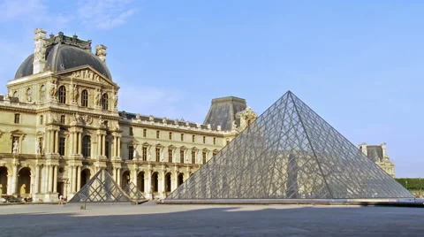 The Louvre - Empty Courtyard before opening - Paris France Stock Footage 51061018