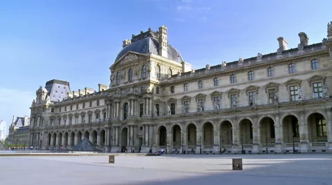 The Louvre - Empty Courtyard before opening - Paris France Stock Footage 51061035