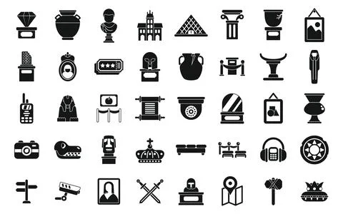 Louvre icons set simple vector. Picture adult ancient Illustrazione stock