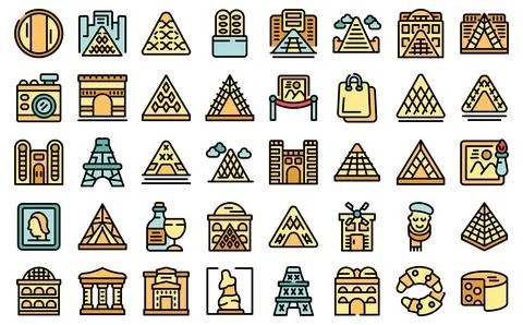 Louvre icons set vector flat 库存插图