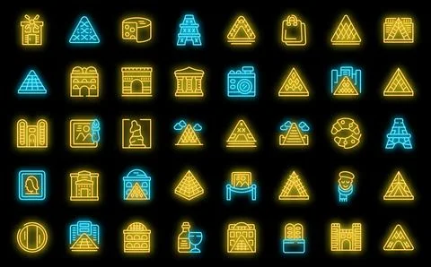 Louvre icons set vector neon Stock Illustration