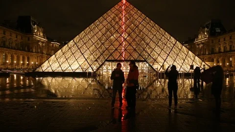 Louvre By Night Stock Footage 97758970