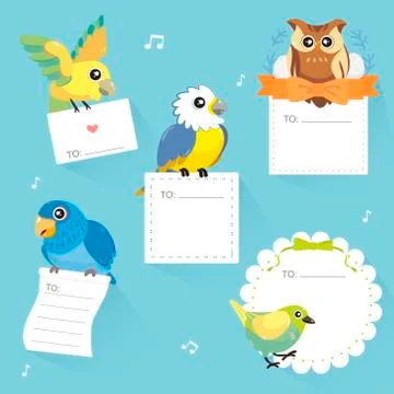 Lovable birds memo collection Stock Illustration