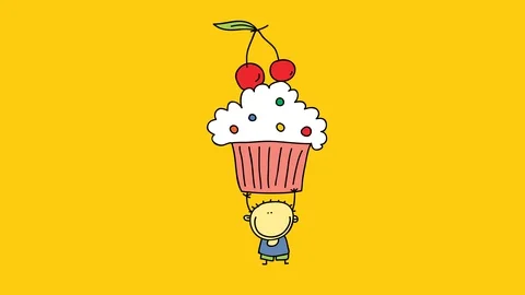 Lovable draw of a satisfied mini youth gripping a huge appealing cupcake over Stock Footage 128349713