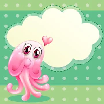 A lovable pink monster with an empty cloud template Stock Illustration