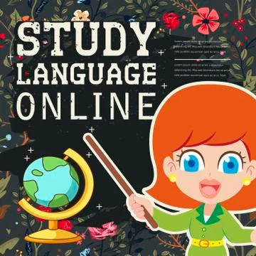 Lovable study language online banner Stock Illustration