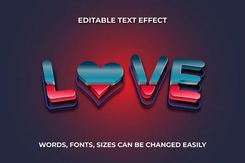 Love 3d editable text effect Illustrazione stock