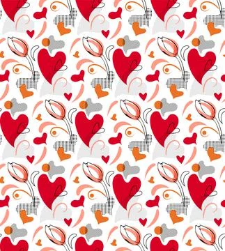 Love abstract collage seamless pattern. Hand drawn graphic design, nature Stock Illustration