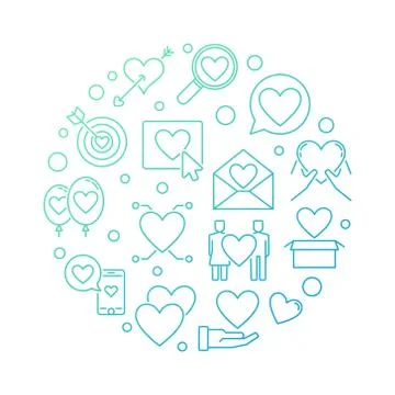 Love Addiction vector round colored outline illustration Stock Illustration