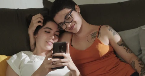 Love Affection Flirt For Lesbian Couple Homosexual Women Gay Girls Stock Footage