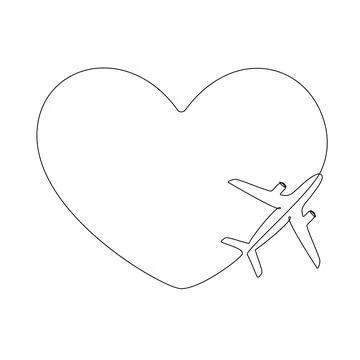 Love airplane route in one Continuous line drawing. Concept of Romantic vacation Stock Illustration