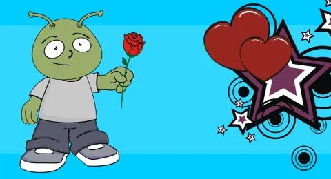 Love alien cartoon character expression background Stock Illustration