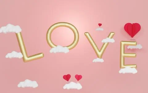 Love alphabets balloon that floating on the sky and white cloud. Happy Valent Stock Illustration