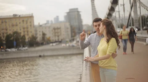Love and happiness on the bridge Stock Footage 55336593
