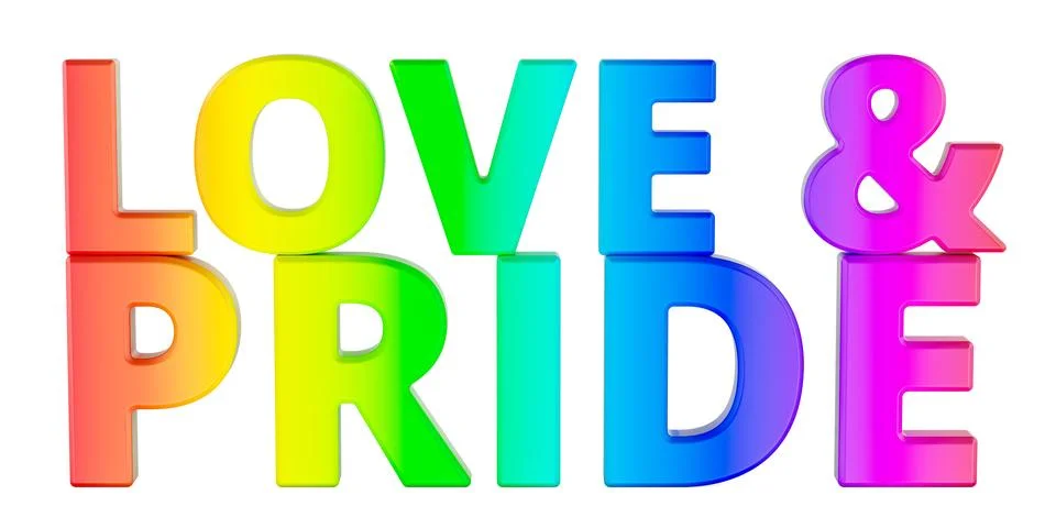 Love and pride rainbow 3d text. LGBTQ rights, acceptance and equality, conc.. Stock Illustration