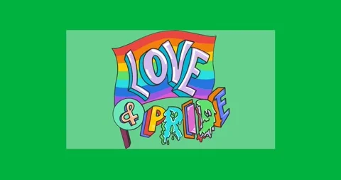 Love and pride text over rainbow flag against rectangular grey banner on black Stock Footage 318862352