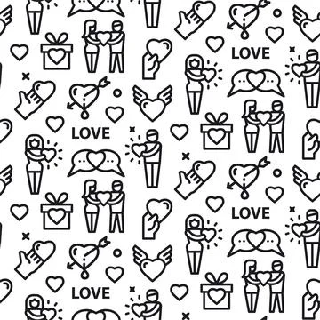 Love and relationships seamless pattern Stock Illustration
