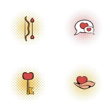 Love and romance elements in retro comic style Stock Illustration
