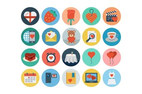 Love and Romance Flat Vector Colored Icons Stock Illustration