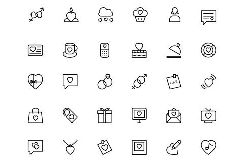 Love and Romance Vector Line Icons Stock Illustration